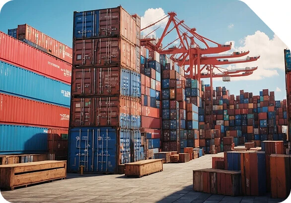 Terminal de contenedores con grúas de carga, representando la capacidad operativa de COWO Solutions.